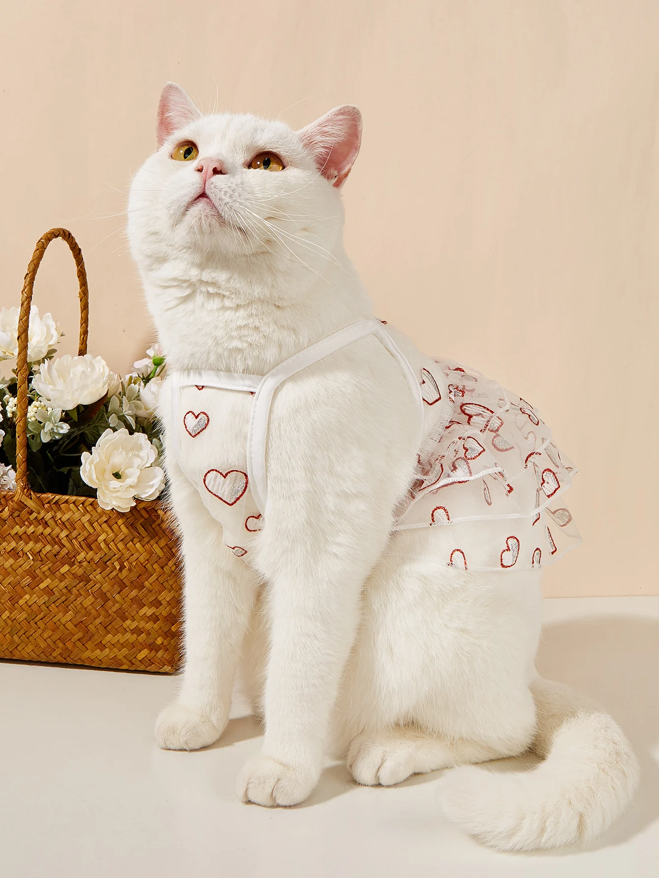 Vestido de tul para mascotas con estampado de corazones brillantes, volantes en capas, vestidos transparentes para perros para princesa niña cachorro perro gato gatito - imagen 2