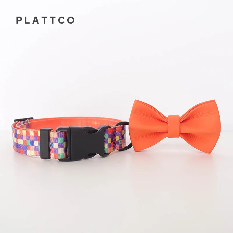 PLATTCO juego de correa de cuello con pajarita NEON PLAID para perros grandes, medianos y pequeños con hebilla adecuada de plástico y aleación de zinc PDC308 - imagen 3