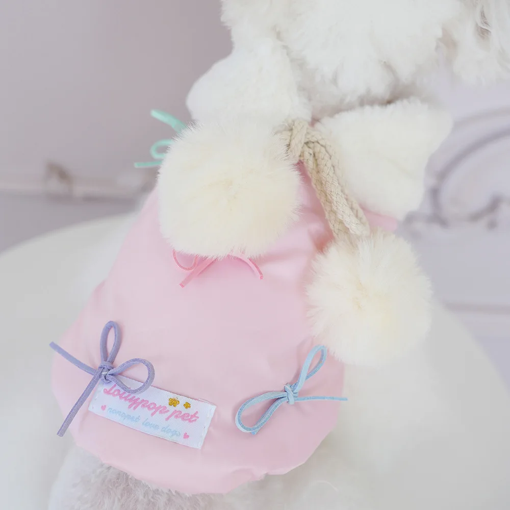 Otoño e Invierno mascota lindo arco grueso abrigo perro con cuello arco caliente camiseta sin mangas Teddy gato perro ropa para perros pequeños ropa para cachorros - imagen 4