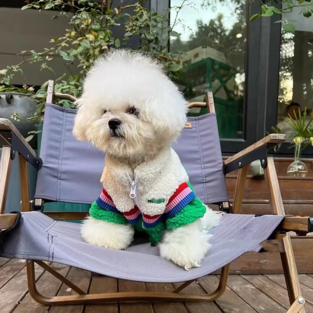 Abrigo de empalme colorido de lana de cordero para mascotas, Teddy Schnauzer grueso, ropa cálida de lana para perros, ropa para cachorros para perros pequeños - imagen 2