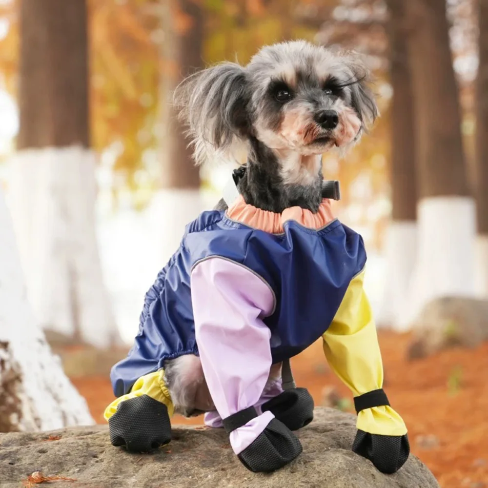 Monos ajustables de PU para mascotas para perros pequeños, ropa reflectante antisuciedad para perros, Schnauzer, cachorro de Pomerania, trajes para exteriores - imagen 4