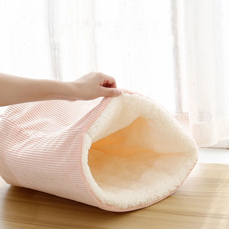 Cama de tela de terciopelo cálida para gatos, perros, invierno, otoño, cómoda, suave, tipo cubo de lana, saco de dormir azul para gatitos, casa para mascotas - imagen 2