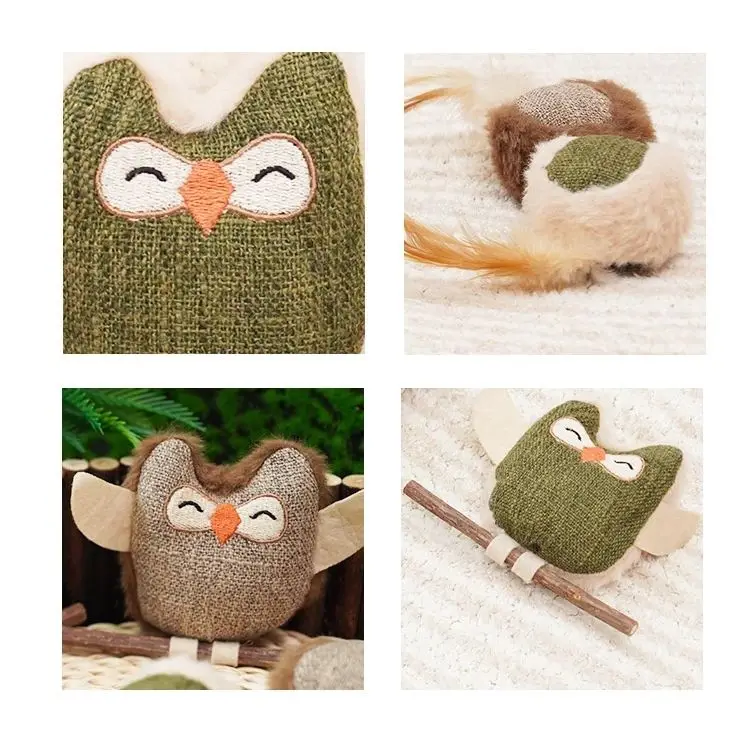 Silvervine-palo de masticar de juguete de gato de dibujos animados con pluma, juguete de hierba gatera para limpieza de dientes, alivio del estrés, algodón de felpa duradero y ecológico