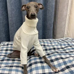 Jersey cuello alto para Whippet – Blanco, suave y cálido