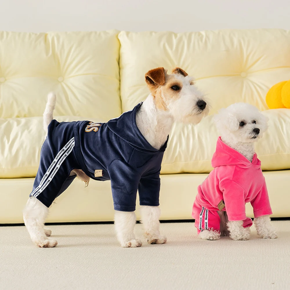 Sudaderas con capucha para perros, mono para perros pequeños, gatos, cachorros, disfraz de terciopelo suave, pijamas con capucha de invierno, trajes de chándal, chaqueta deportiva - imagen 5