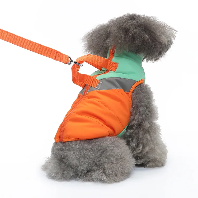 Ropa gruesa para mascotas, cálida en invierno, resistente al frío e impermeable, ropa acolchada de algodón para perros con tracción en el pecho y la espalda de terciopelo para exteriores - imagen 4