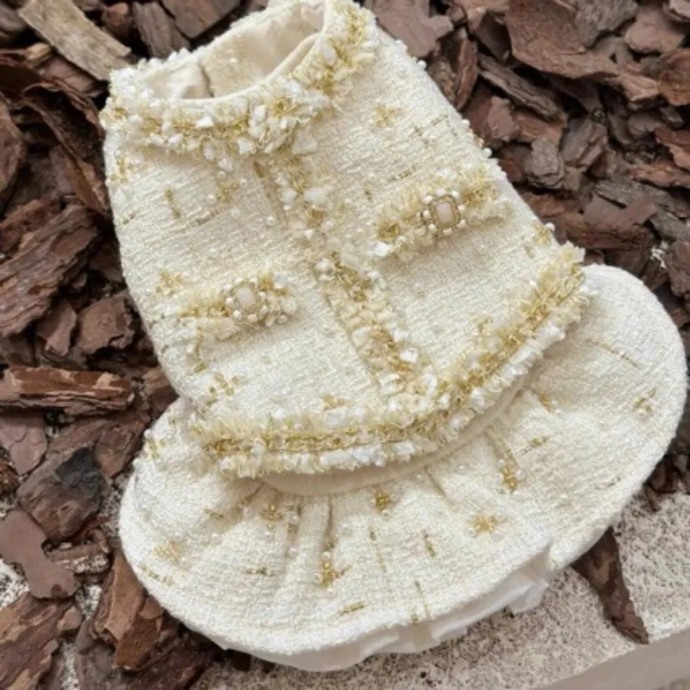 Vestido de abrigo de lana para otoño/invierno para mascotas, vestido de princesa con borde de gato de peluche, vestido inferior para perros pequeños, ropa para cachorros - imagen 2