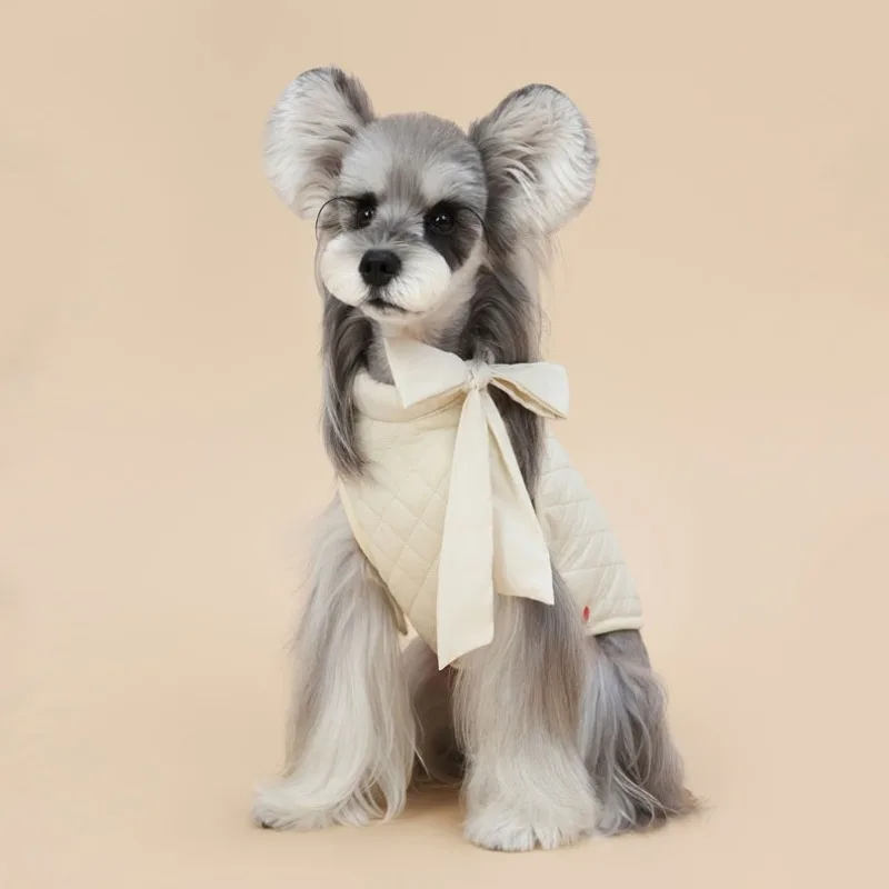 Abrigo acolchado de algodón para perros, ropa para mascotas con bonito lazo, accesorios para perros y gatos, productos de lujo para mascotas, disfraz para niñas, ropa para cachorros, Otoño e Invierno - imagen 2