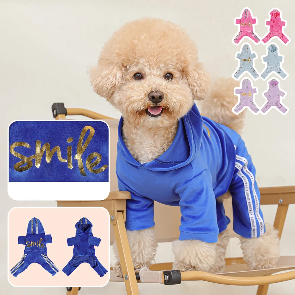 Sudadera con capucha estampada para perros con rayas de retales, ropa para mascotas con forro polar para perros pequeños y medianos, jersey de felpa suave, mono - imagen 2