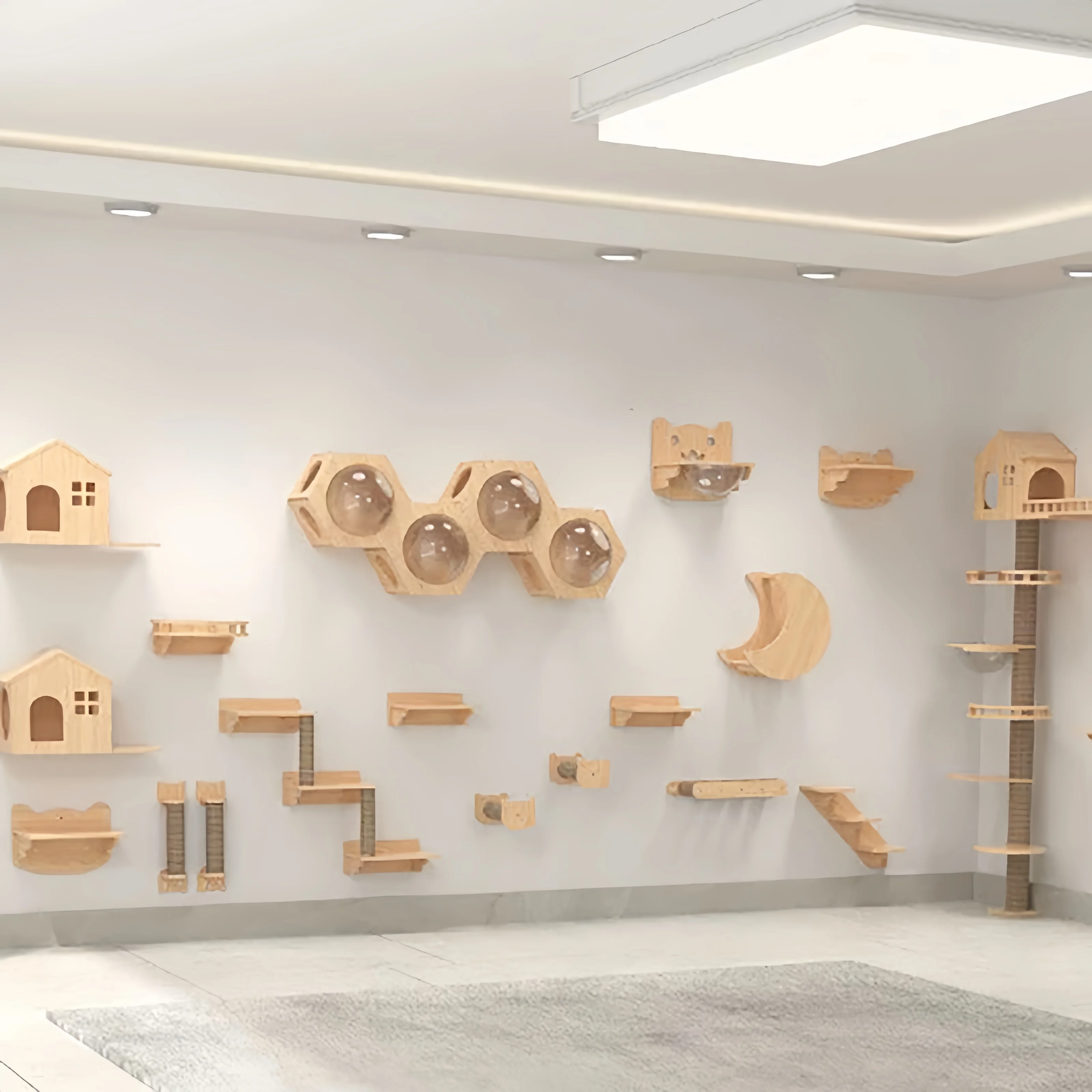 Árbol para gatos de pared de madera con postes rascadores de sisal Hamaca para gatos Escalera Marco para saltar, jugar y escalar gatos - imagen 4