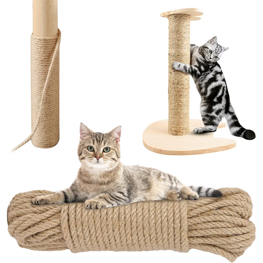 Cuerda de Sisal para rascar gatos de 10M, cuerda de Yute Natural de 4mm de espesor para postes rascadores, árboles para gatos, proyectos de bricolaje, cuerda de Sisal para rascador de gatos - imagen 3
