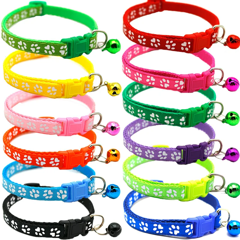 Collar para mascotas con campana, huella de dibujos animados, accesorios coloridos para perros, cachorros y gatos, Collar para gatitos, anillo de campana de seguridad ajustable, 5 uds. - imagen 2