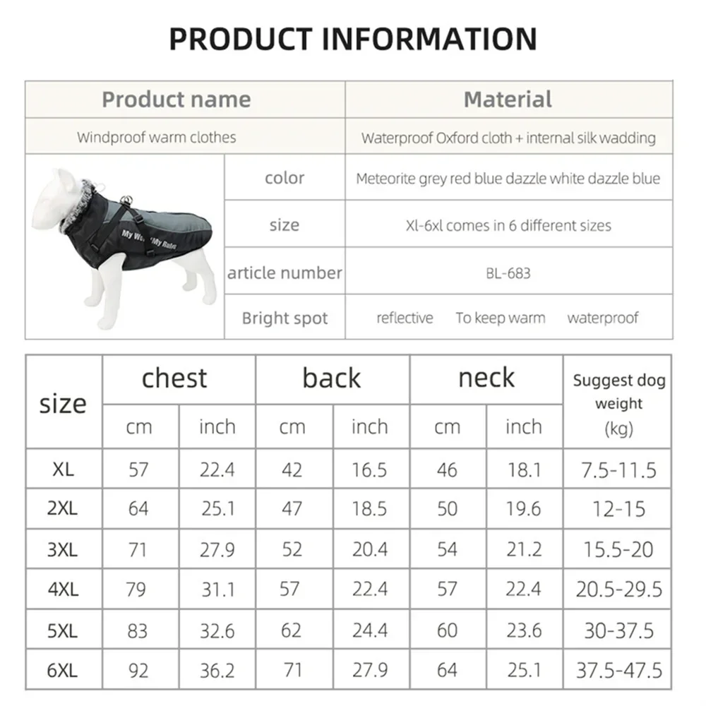 XL-6XL ropa cálida de invierno para perros grandes con Cuello de piel abrigo grueso para mascotas chaqueta para perros medianos y grandes ropa Labrador Border Collie - imagen 2