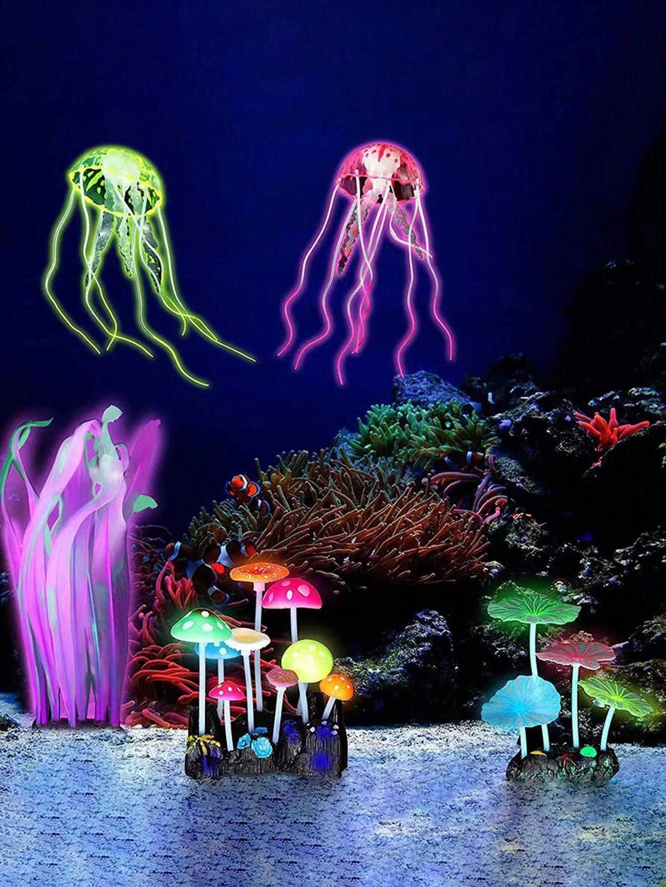 Medusa flotante de silicona para acuario – Decoración brillante para peces - imagen 3