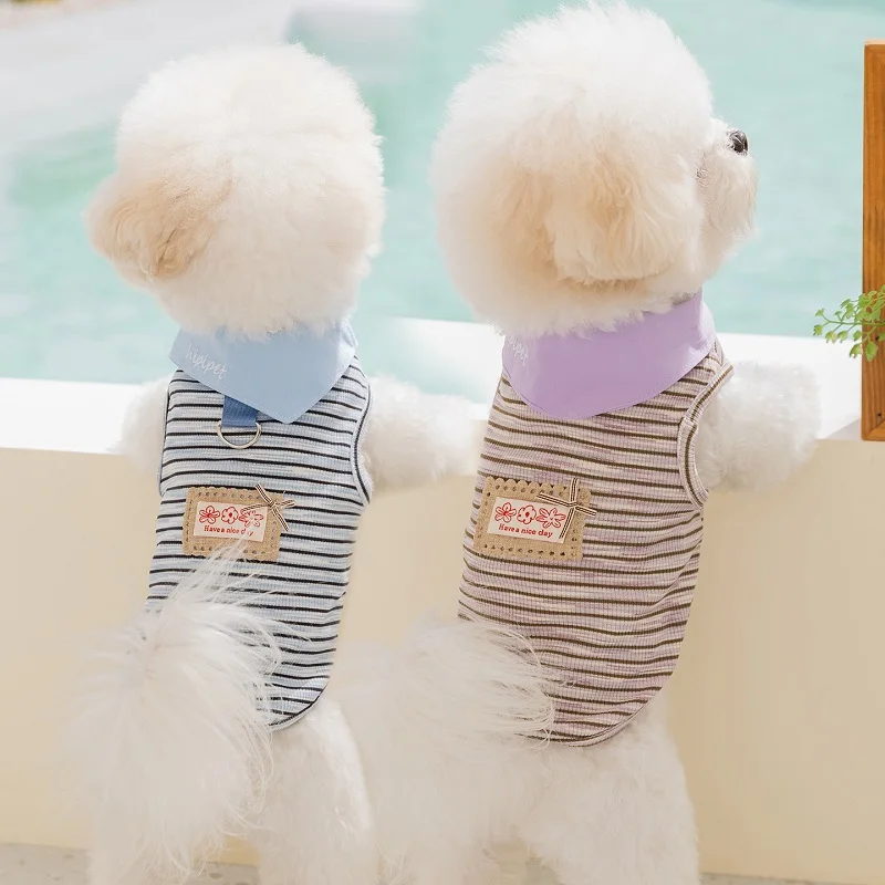 Camiseta a rayas con anilla D para perros y gatos – Chaleco veraniego - imagen 4