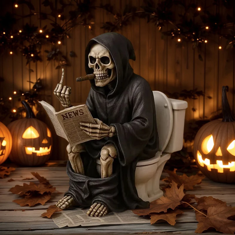 Estatua de la muerte del inodoro del dedo medio, adornos de resina para decoración de jardín y oficina, estatuilla de la muerte, adornos artesanales, decoraciones de Halloween