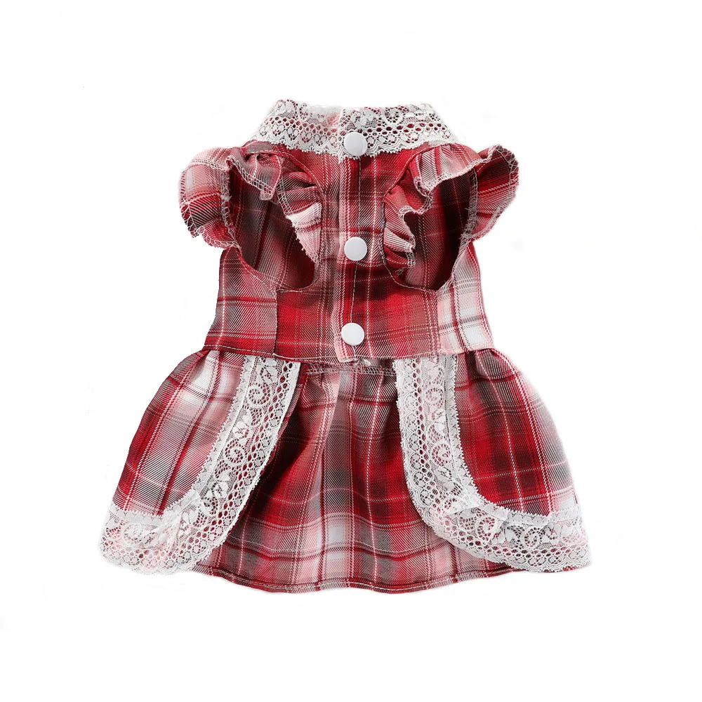 Vestido a cuadros para perros, vestido con arnés y pajarita para perros pequeños, gatos y niñas, bonitos vestidos de princesa con adornos de encaje, ropa para cachorros y conejos para primavera y verano - imagen 2