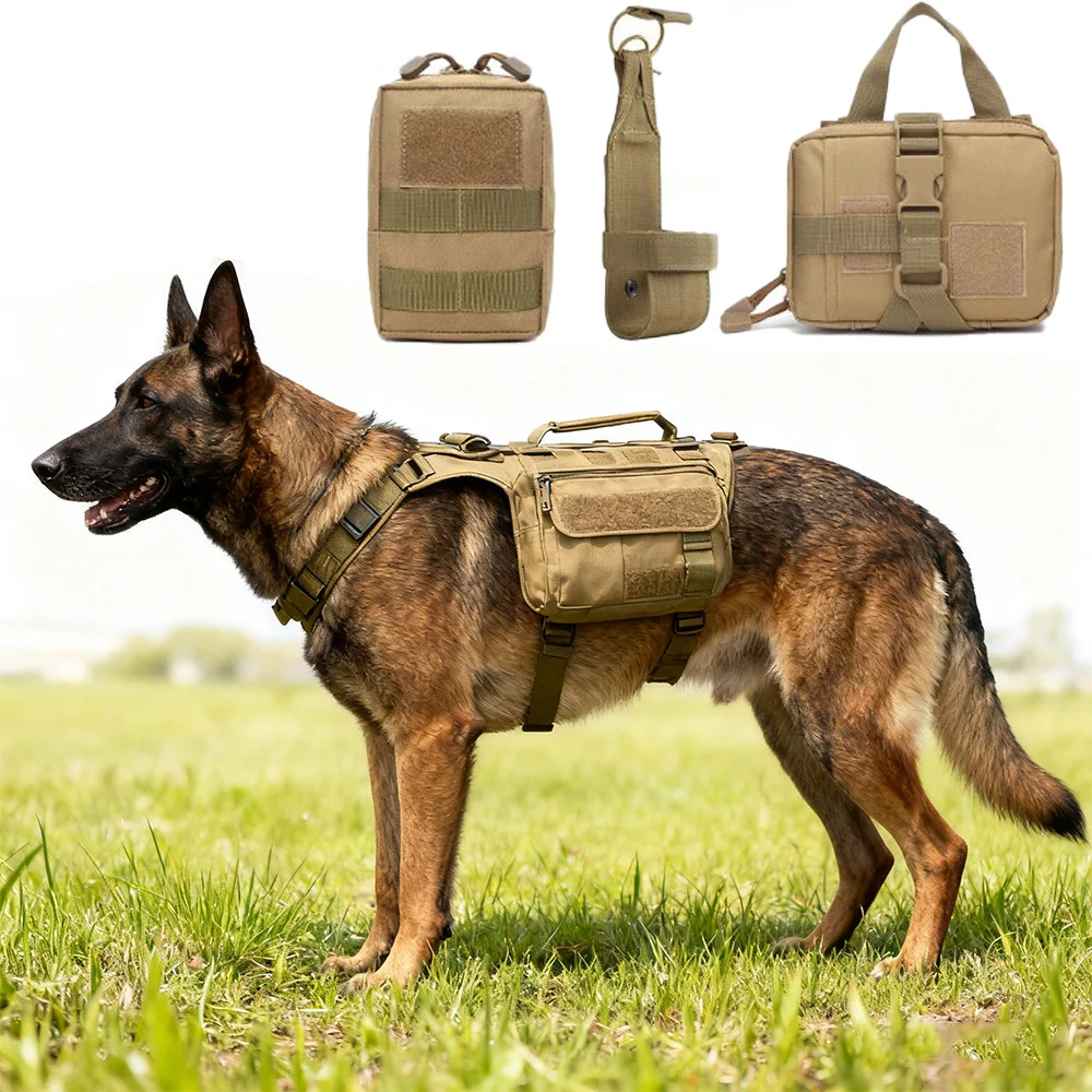 Juego de bolsas tácticas para perros, bolsas MOLLE con cinturón ajustable, arnés para perros grandes, entrenamiento, senderismo y trabajo - imagen 5