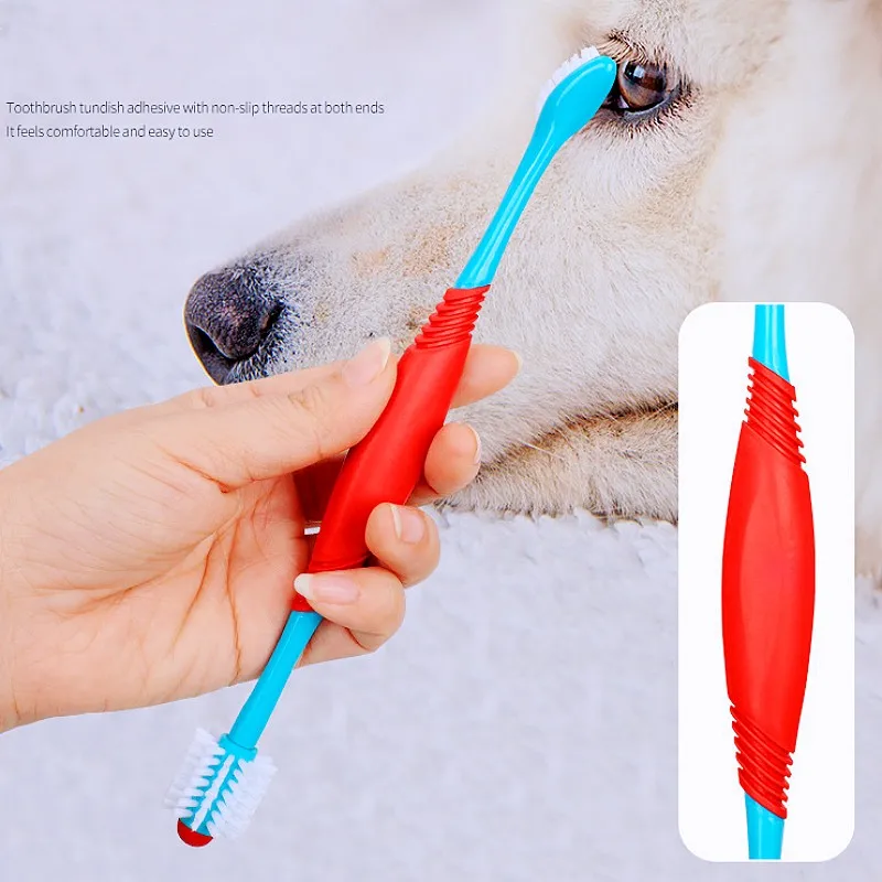 Cepillo de dientes para perros, cepillo de dientes de doble cabezal para mascotas, cuidado bucal, limpieza de dientes para perros, cepillo de dientes para gatos, cepillo de limpieza de pelo suave 360, suministros para mascotas - imagen 4