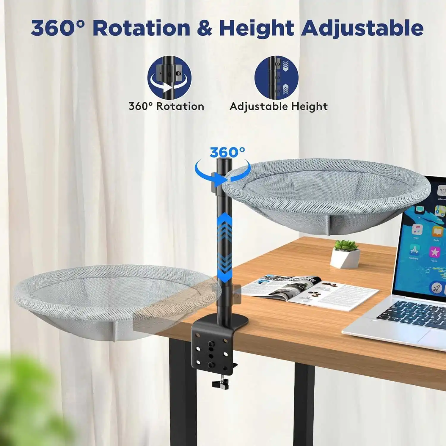 Escritorio nido para gatos cama para mascotas 360 °   Mesa de hamaca para gatos de escritorio, altura ajustable con rotación, soporte colgante, cama para mascotas - imagen 3