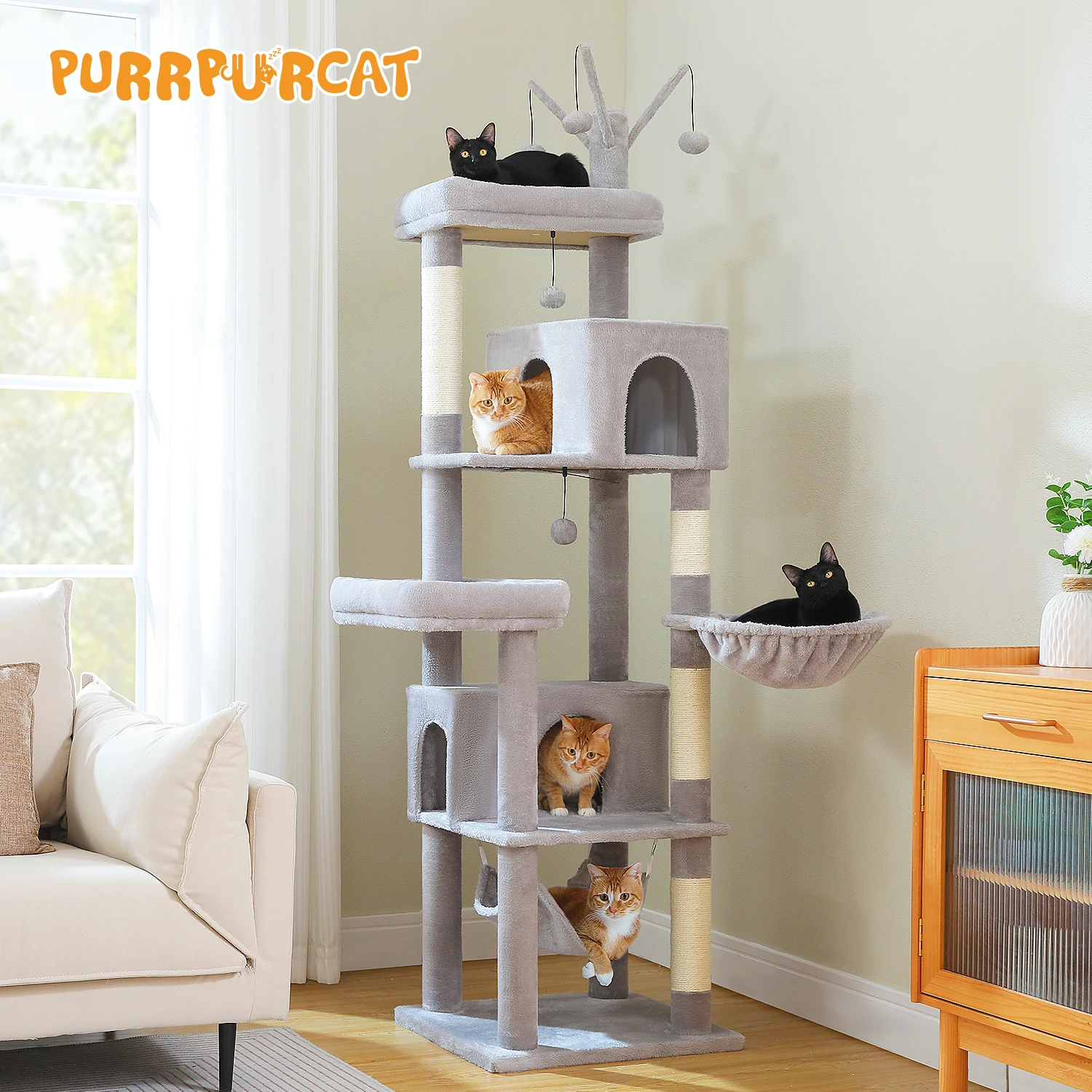 Árbol para gatos de varios niveles para interiores, torre grande para gatos con postes rascadores, Condo espacioso para gatos, perca superior suave, muebles para gatos, juguetes para gatos - imagen 3