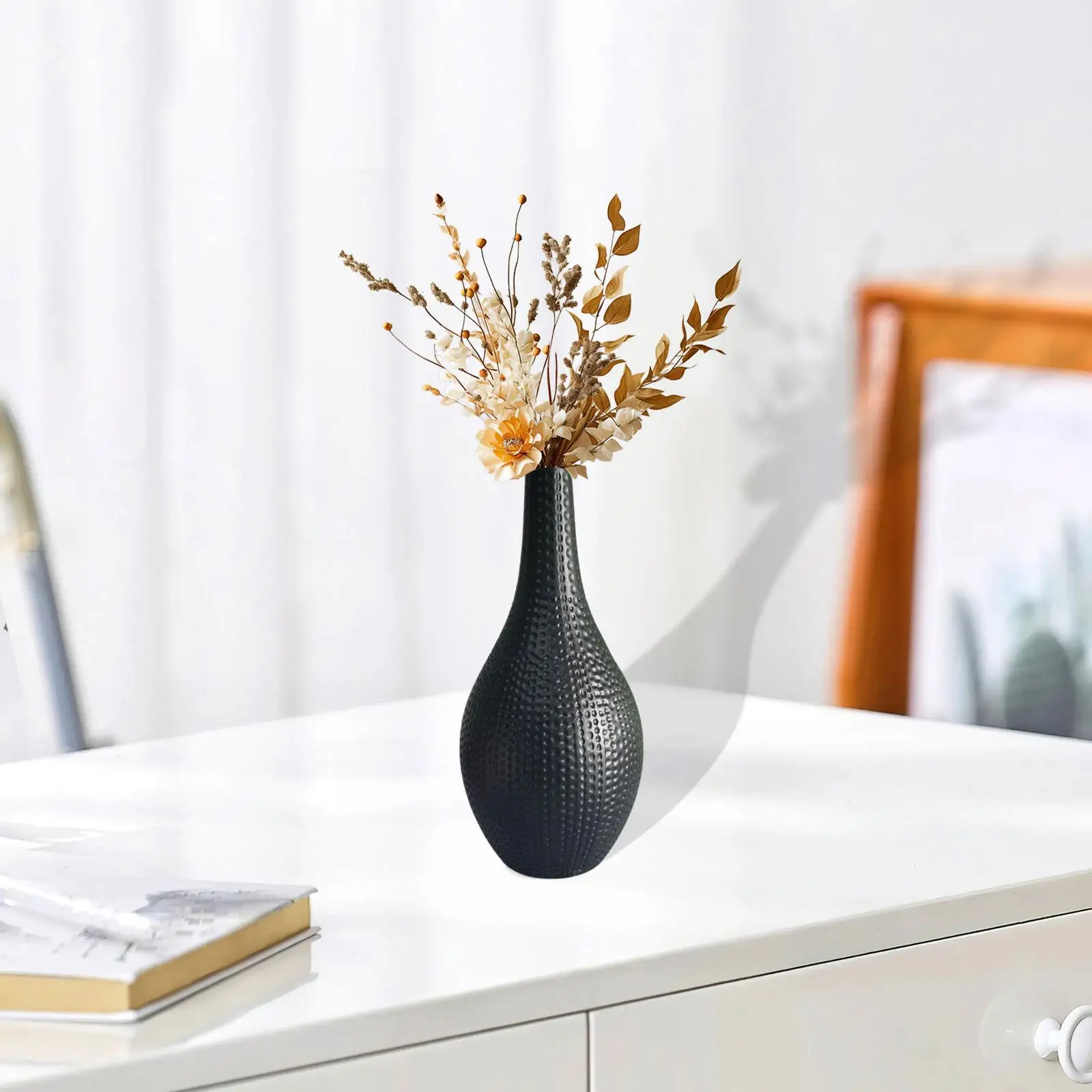 Modern Flower Vase Minimalist Decor Plastic Ceramic Look Elegant Centerpiece for Dining Table Home