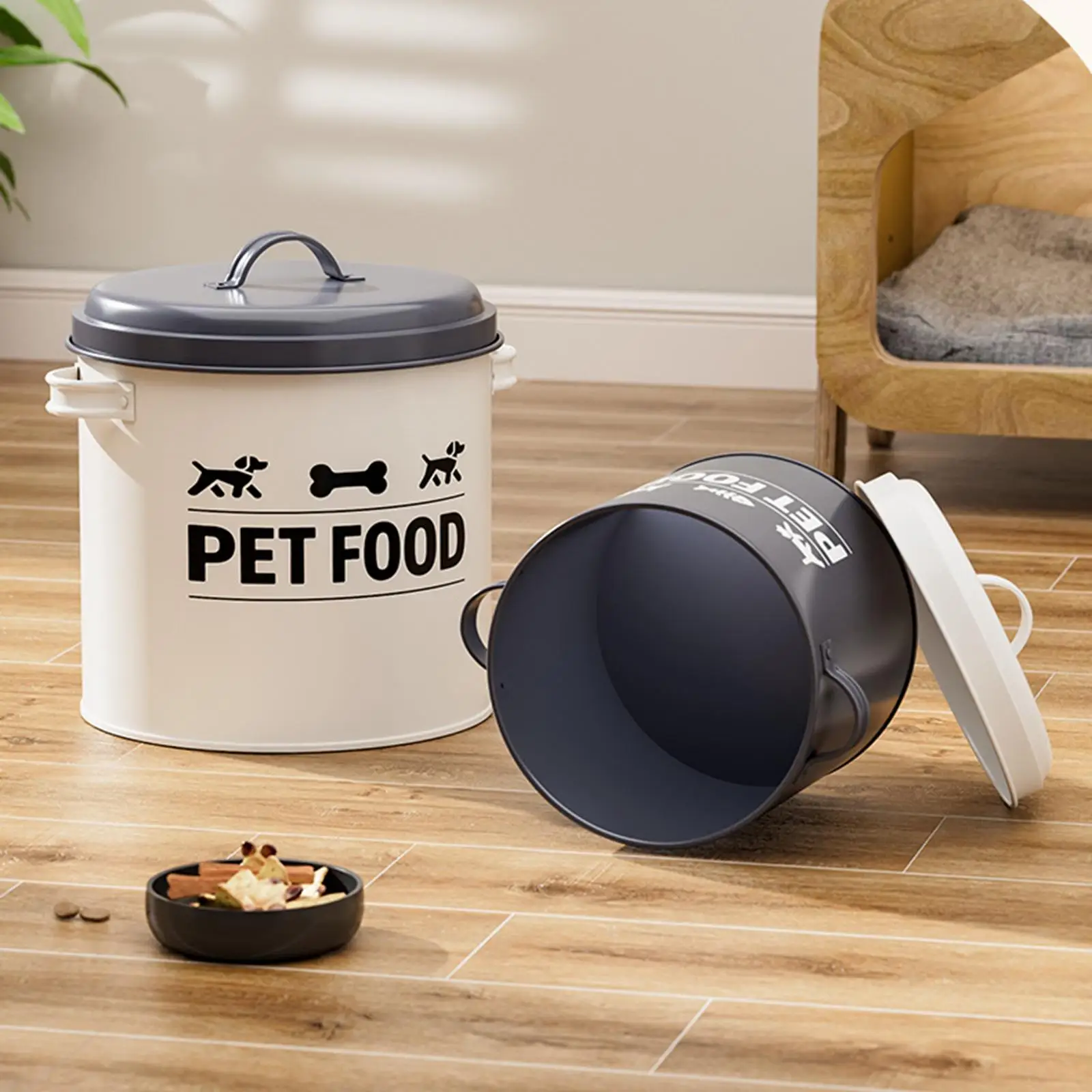 2Pcs Dog Treat Storage Container with Lid, Pet Snack Bucket Sturdy Cat Dog Food Barrel ,Pet Food Storage Container ,