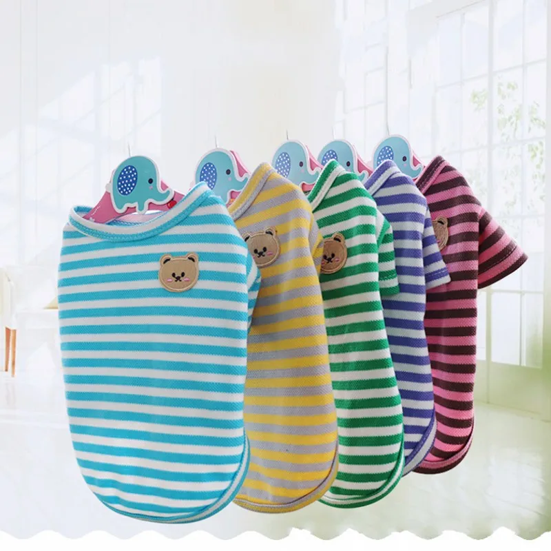Chaleco de algodón a rayas con estampado de oso para perro, camisa de verano, disfraz de cachorro para niñas, ropa para perros Chihuahua Bichon Frise, ropa de verano - imagen 2