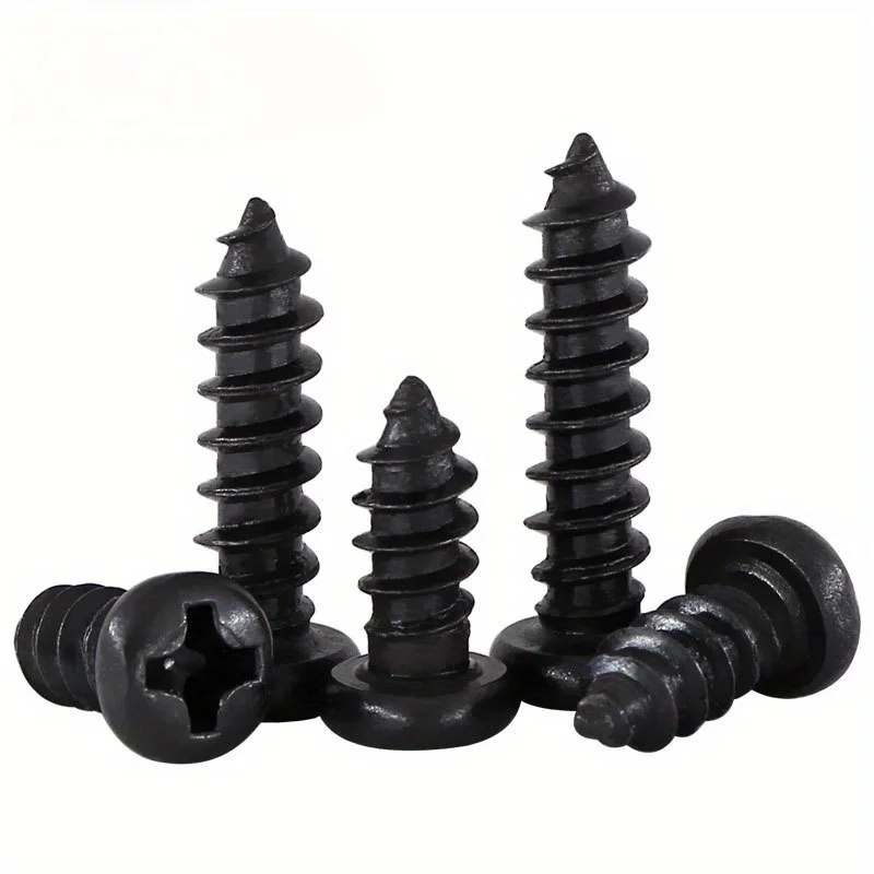 500 Uds M3 acero al carbono negro PA Cruz cabeza redonda tornillo autorroscante tornillos con cabeza hueca - imagen 3