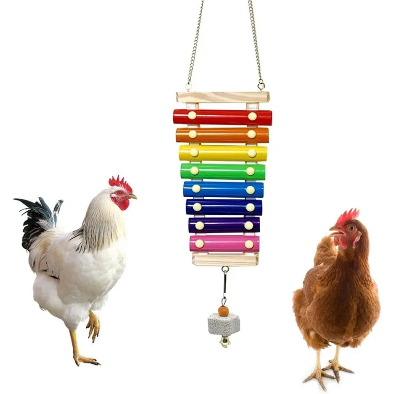 Juego de juguetes para pollo, campanas, cuerdas de frutas, espejo, mascota, gallo grande, escaleras, juguetes para pájaros - imagen 5