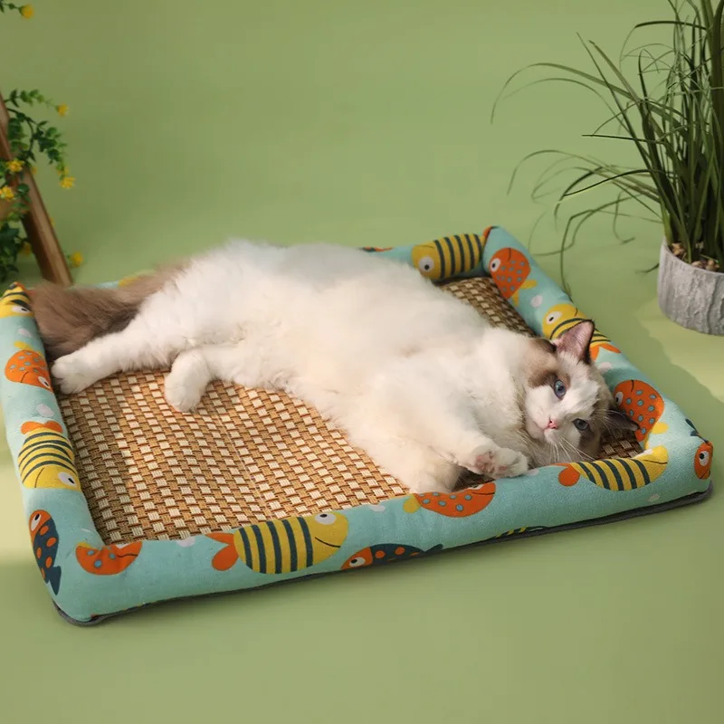 Esteras refrescantes transpirables para mascotas, almohadillas para dormir de verano para gatos, tejido de mimbre para perros, estera suave y cómoda, suministros de disipación de calor para cachorros y gatitos - imagen 3