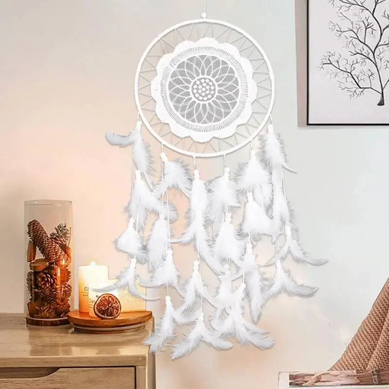 Atrapasueños de plumas blancas, atrapasueños hecho a mano, adornos de decoración para colgar en la pared, regalo de graduación de cumpleaños - imagen 5