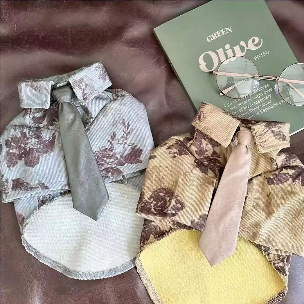 Chaqueta de pana de otoño para mascotas Retro primavera y otoño Teddy Schnauzer oso mascota gato camisa inferior camisa ropa para cachorros para perros pequeños