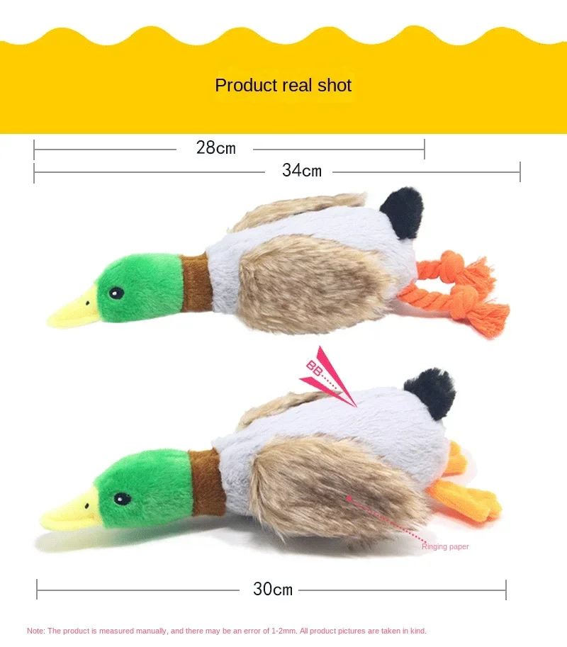 Lindo pato de peluche juguete con sonido relleno Animal chirriante chirriante juguete para perros limpieza diente perro masticar cuerda juguetes para perros mascota - imagen 2