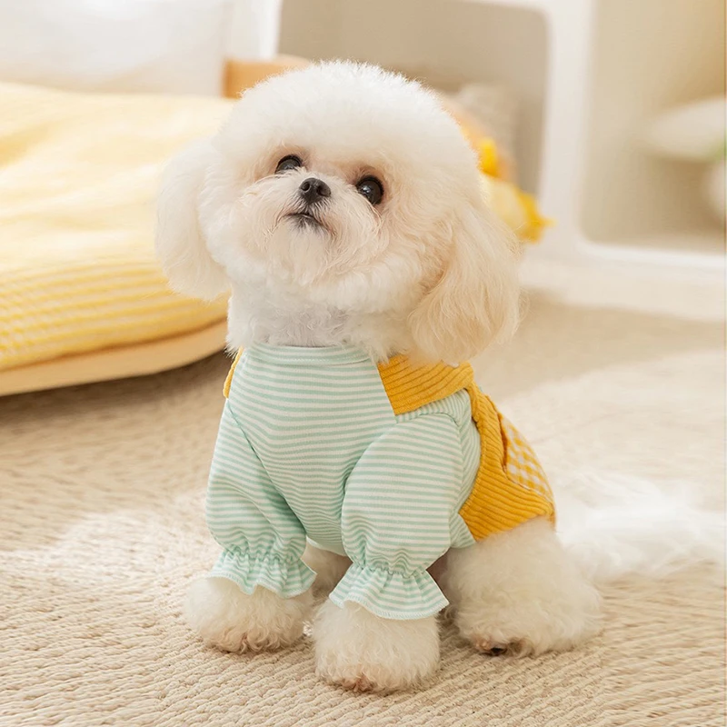 Ropa para perros pequeños de peluche con entramado, mono amarillo, chaleco para cachorros de oso de dibujos animados, sudadera de otoño, monos para Gato de Bulldog Francés - imagen 5