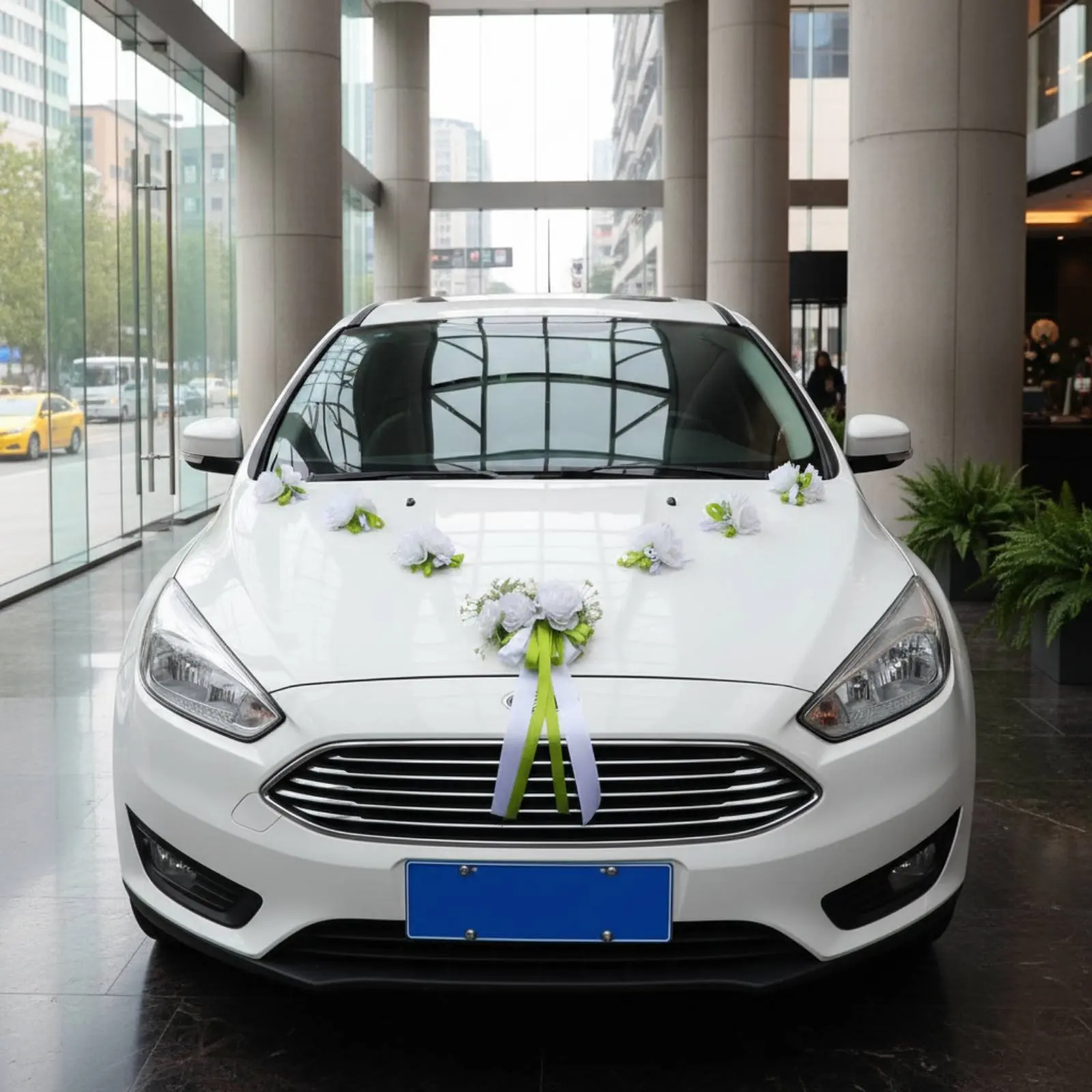 Set decoración coche boda – Flores para capó reutilizables sin dañar - imagen 3
