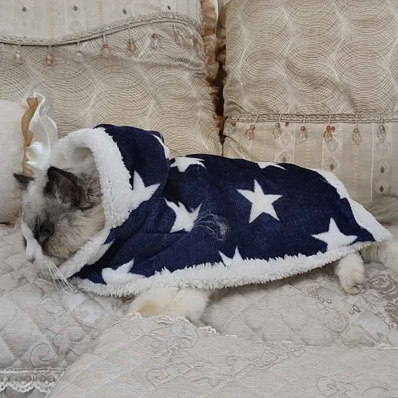 Capa de estrella con capucha para otoño e invierno, pijamas para mascotas, capa cálida de felpa para perros, oso de peluche, manta para cachorros pequeños y gatitos, ropa para cachorros - imagen 4