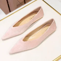 2025 mujeres 1cm tacones bajos clásico baile de graduación zapatos planos rosas mujer terciopelo suave punta puntiaguda tacones bajos señora conciso zapatos descalzos de talla grande
