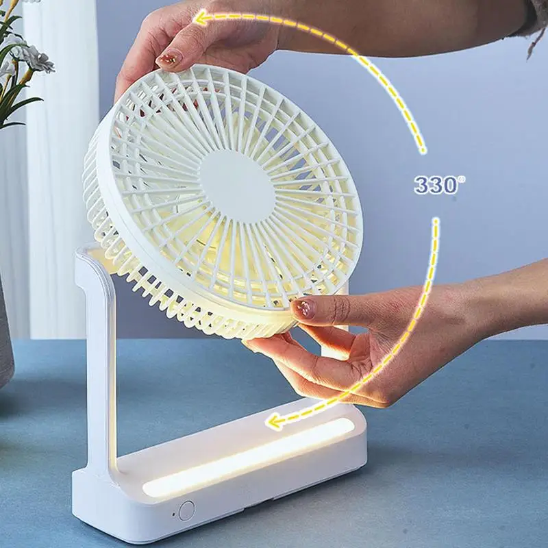 Ventilador portátil recargable con luz, 3 velocidades, 2 en 1, USB, pequeño, de bolsillo para trabajar - imagen 5