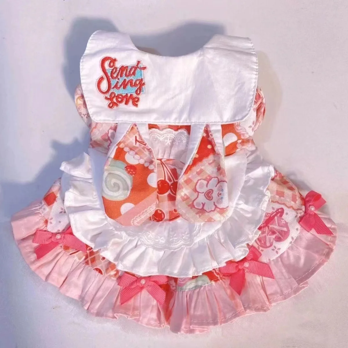 Otoño nueva falda para perro vestido rosa de princesa con manga de burbuja ropa para perros y gatos Marqués dibujos animados cereza Orejas de conejo ropa de diseñador para perros - imagen 3