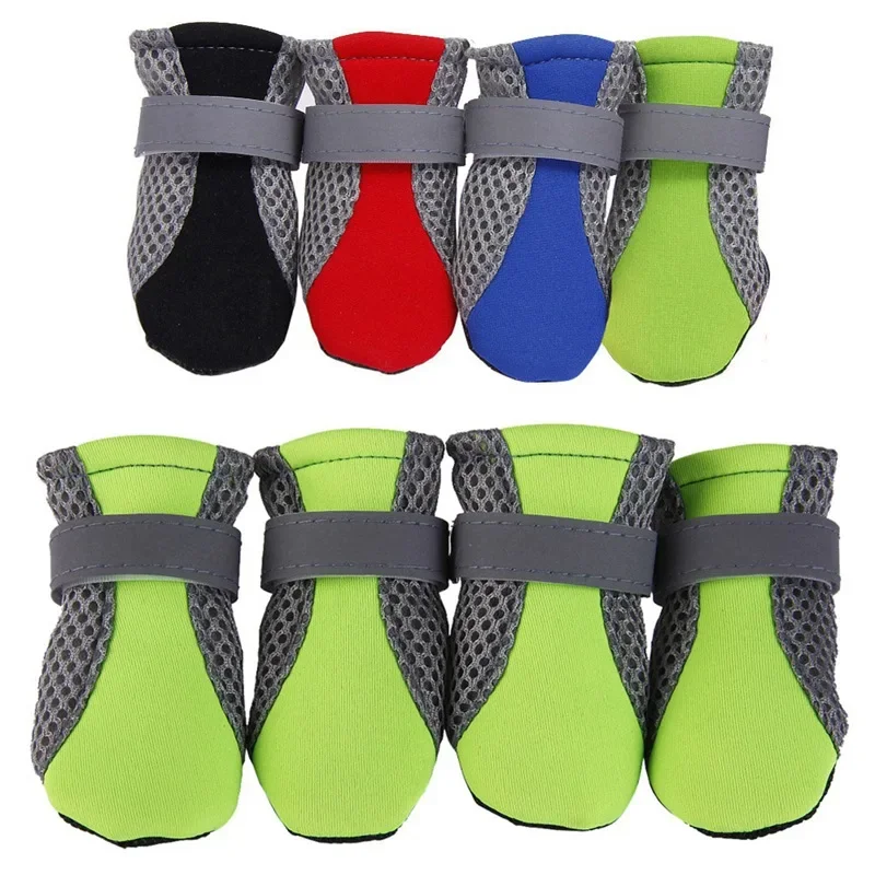 4 unids/set de zapatos para perros, botas reflectantes y transpirables para perros, botines cálidos para lluvia y nieve, calcetines antideslizantes, calzado para perros pequeños y medianos