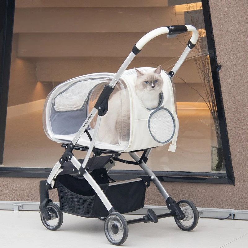 Carrito de paseo 4 ruedas plegable desmontable para cachorros y gatos - imagen 3