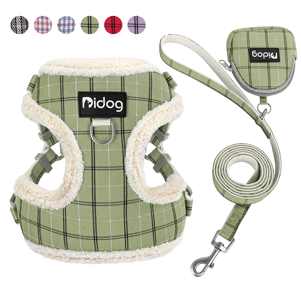 Arnés para perros cálido de invierno, conjunto de bolsa con correa, arneses de piel para perros transpirables, chaleco, cuerda para caminar para mascotas con bolsa de basura para perros pequeños y medianos