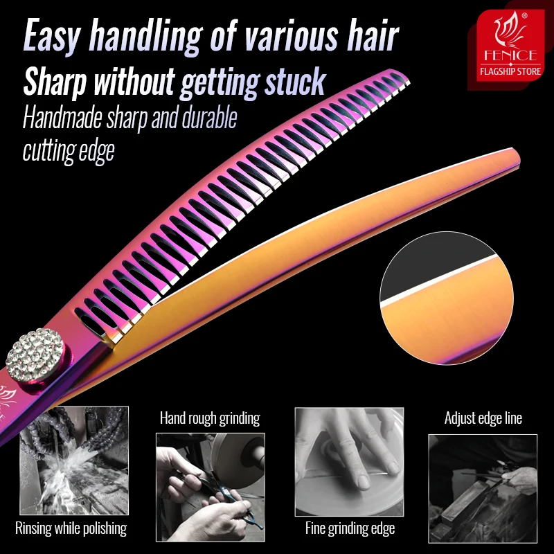 Fenice Grooming Scissors Diamond Screw 7.25 Inch Professional Curved Chunker Scissors Thinner Shears for Pet Beautician Tesoura - imagen 5