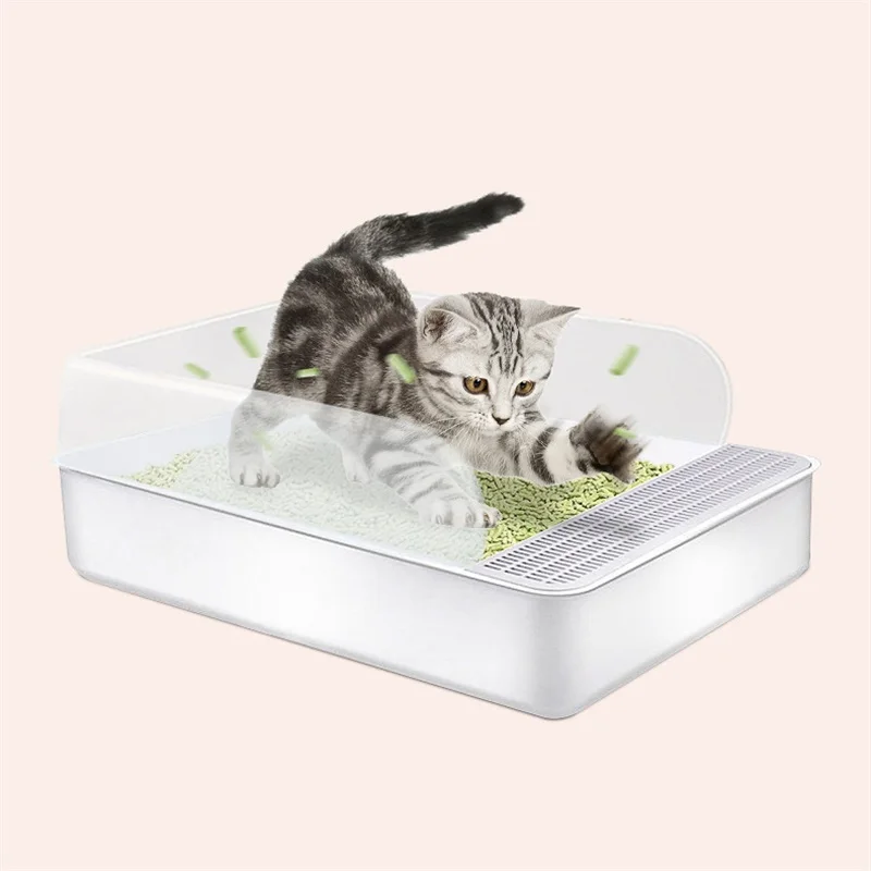 Sartenes semiabiertas para gatos, bandeja de arena de plástico para gatos, caja de arena antisalpicaduras de lado alto con cuchara para tamizar arena - imagen 5