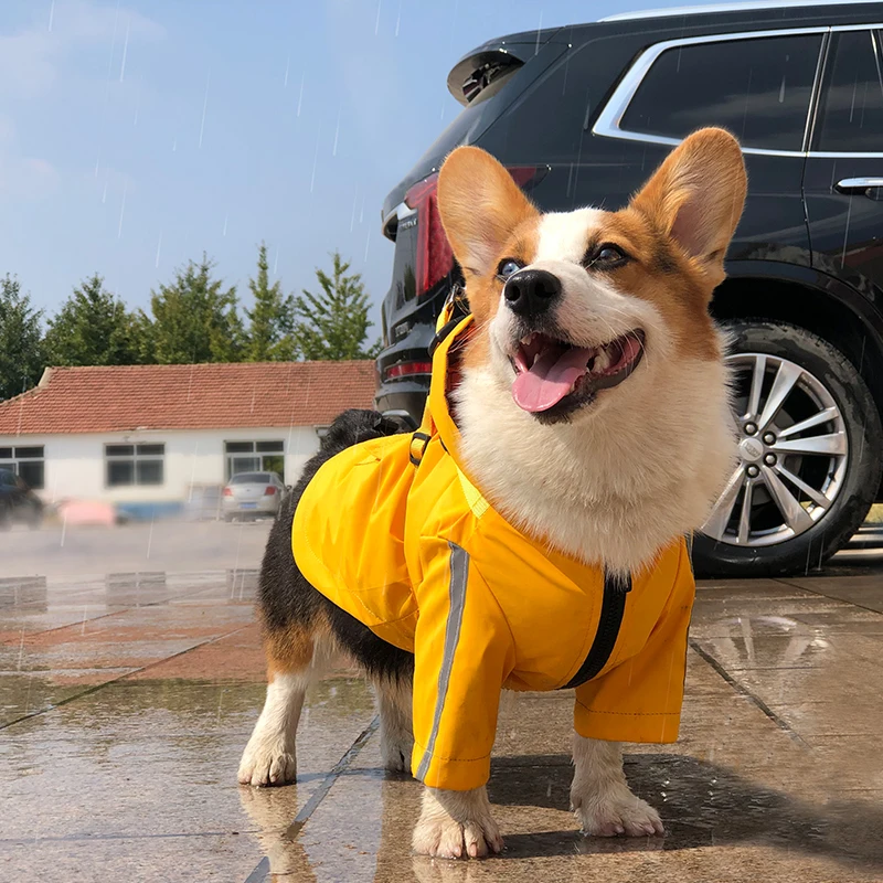 Chubasquero reflectante con arnés para perros pequeños, ropa impermeable para cachorros Corgi Shiba Inu, impermeable para mascotas - imagen 2