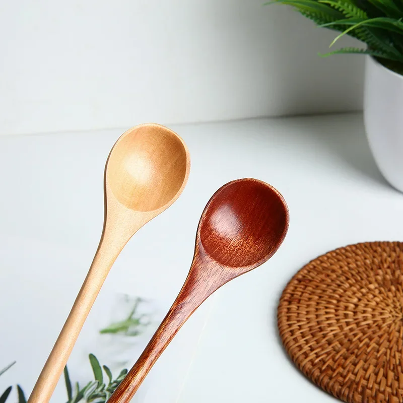 Cuchara de sopa de miel y leche de madera, vajilla de madera maciza, cucharadita de mango largo, cuchara de café, palo agitador, juegos de accesorios de cocina - imagen 5