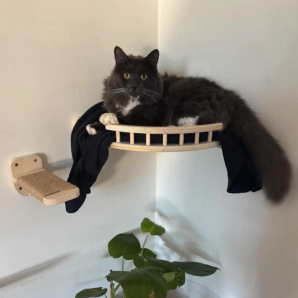 Estantes para gatos montados en la pared, perca para gatos, hamaca para gatos, cama y plataforma para gatos, muebles de madera para gatos activos de interior, juego y descansar