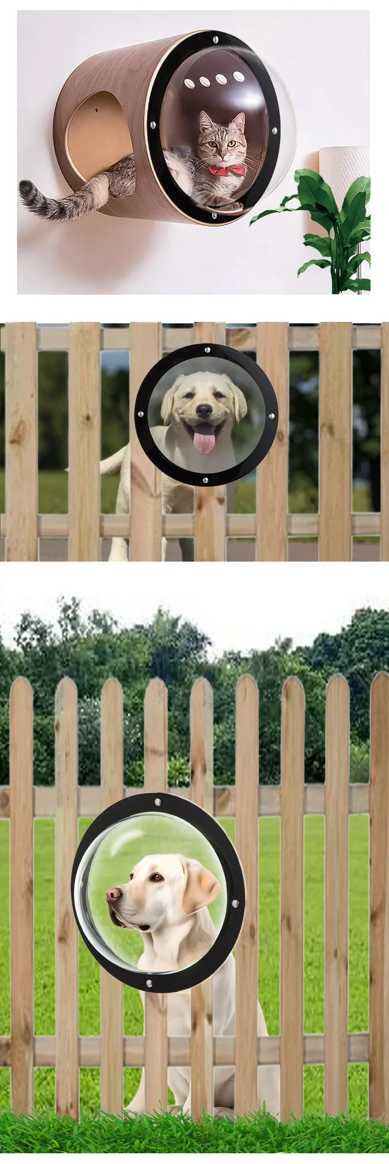 Ventana acrílica instalada en puerta para perros