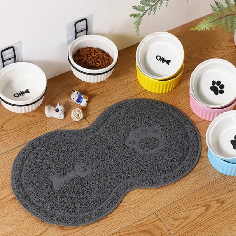 Cloud Shape Pet Feeding Mat - Non-Slip Paw & Fishbone Pattern Placemat, Easy Wash Dish Bowl Mat for Cats and Dogs